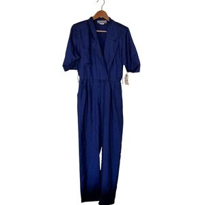 Vintage 80's Joan Walters Petites Jumpsuit Blue  Short Sleeve Shoulder Pad 10